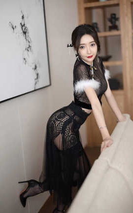 王馨瑶Yanni – 黑色网纱旗袍_丽丝库