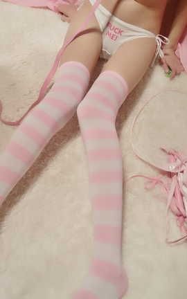 软萌萝莉小仙-粉内粉白条纹过膝袜_丽丝库