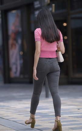 精选街拍作品 NO.1409 一只麋鹿摄影作品 灰色牛仔裤美女 part3_丽丝库