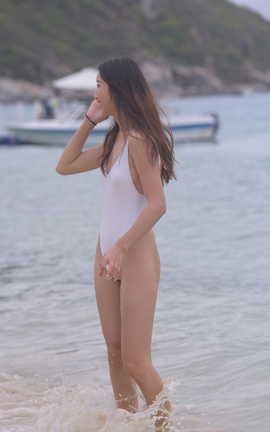 精选街拍作品 NO.0329 红石旅拍 萌萌白色连体比基尼 part1_丽丝库