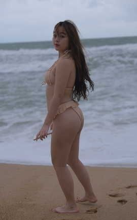 精选街拍作品 NO.0400 红石旅拍摄影作品 条纹比基尼女孩 part4_丽丝库