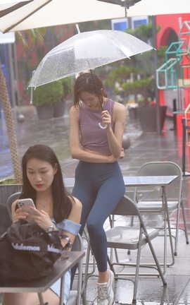 精选街拍作品 NO.1375 一只麋鹿摄影作品 蓝色瑜伽裤运动系高挑美女 part2