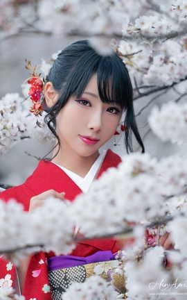 雨波_HaneAme - 21年1月月图赤紅和服（Original_red Kimono）_丽丝库