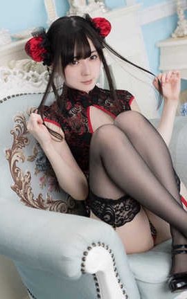 近卫丸子头 黑 旗袍_丽丝库