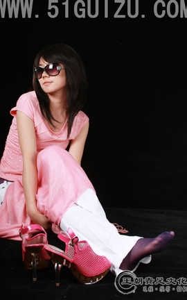 王朝贵足 No.397 亦舒粉色纱裙白裤紫丝网眼高跟系列C_丽丝库