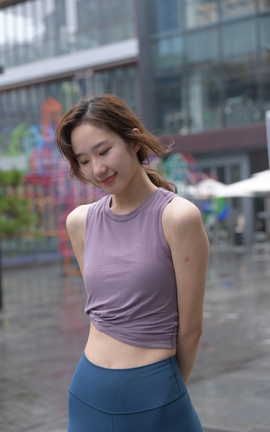 精选街拍作品 NO.1375 一只麋鹿摄影作品 蓝色瑜伽裤运动系高挑美女 part3
