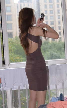 精选街拍作品 NO.1135 一只麋鹿摄影作品 褐色包臀裙美女 part1_丽丝库