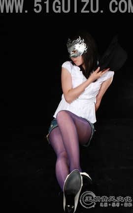 王朝贵足 No.401 亦舒白色衬衫牛仔短裙紫色丝袜系列_丽丝库